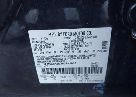 2021 Ford Police Interceptor Utility z USA, uszkodzony, nr VIN 1FM5K8ABXMGA43865